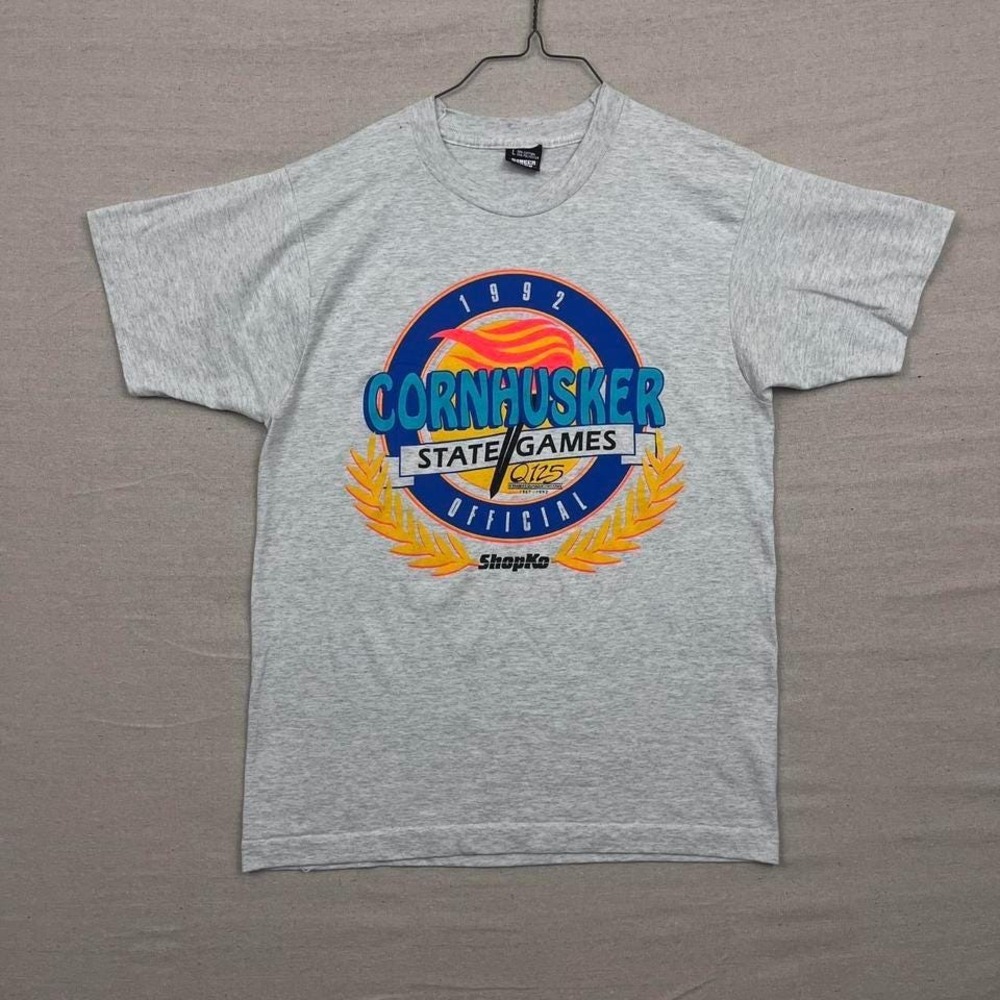 Vintage 1992 Cornhusker State Games Official Shopko Grey Single Stitch Tee Shirt